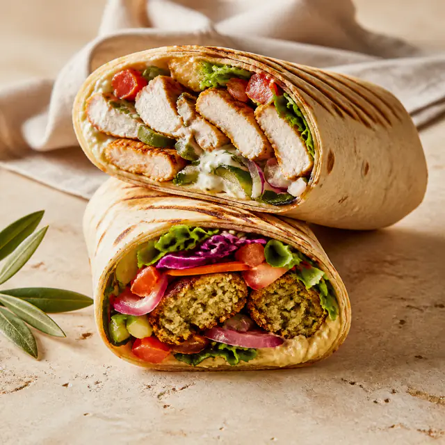 Verse kip- en falafelwraps